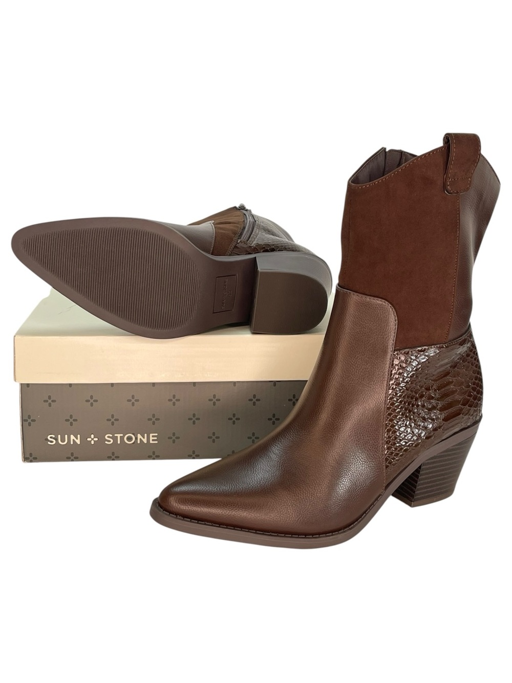 Sun + Stone Biancaa Brown Faux Leather Womens Ankle Boots Size 8.5M - Picture 11 of 12